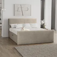 Kaiser Möbel Boxspringbett mit bettkasten und topper 180x200 TRENTO stoff Plüsch Cord Beige