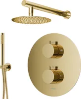 BADLAND Komplettes Duschsystem Thermostatisch LUGO Unterputz Armatur Wasserhahn mit Kopfbrause in Gold