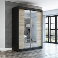 Schwebetürenschrank, 2-türig Schrank mit Spiegel! Moderne Garderobe für Kleidung. Verschiedene Farben (Weiß, Schwarz, Somona) Kleiderschrank NEO160  cm