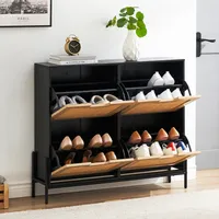 Schuhschrank, 2 Klappen Schuhkipper Schuhregal, fasst 16 Paar Schuhe, 39,4*34,6*9,4 Zoll