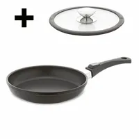 Berndes Vario Click Induction Bratpfanne Set mit Glasdeckel, Pfanne, Antihaftversiegelung, Aluminiumguss, Schwarz, Ø 24 cm