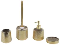 Badezimmer Set Gold Keramik 4-teilig Trinkglas Seifenschale Seifenspender Toilettenbürste Badezimmer