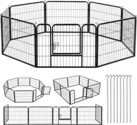 Juskys Welpenauslauf 160 x 160 x 60 cm – Welpenlaufstall 8-teilig aus Metall – Freigehege mit Tür – Welpengitter für Hunde, Hasen & Kleintiere
