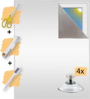 Verdunkelungsstoff Meterware| Sonnenschutz zu 100% Verdunkelung | Folie mit Thermobeschichtung | Meterware für Fenster und Dachfenster lichtundurchlässig | Blackout (Perlweiß mit Saugnäpfen)