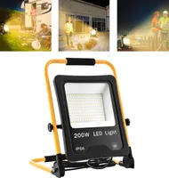 YARDIN Naświetlacz budowlany LED 200W ciepły biały naświetlacz ze stojakiem i kablem sieciowym, reflektory robocze IP66 wodoodporne reflektory robocze z wtyczką