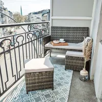 Park Alley I Loveseat I Poly-Rattan 2-Sitzer mit 2 Hockern inkl. wetterfeste Polster, Gartensofa in Rattan-Optik 4-teilig, Gartenmöbel Set, Lounge