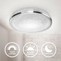 Stropné svetlo Ø32,9 cm - 15W, 1500lm, LED, hviezdne nebo, neutrálna biela, chrómová farba
