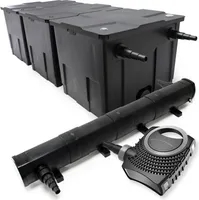 Kompletná sada Wiltec: CBF-350C rybníkový filter do 90000 l ako prietokový filter, NEO10000 SuperECO rybníkové čerpadlo 10000l/h 80W, CUV-272 rybníkový odlučovač UVC s 72W