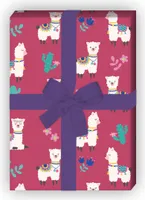 Fröhliches Lama Geschenkpapier mit Kaktus und Lamas, rot - G11836, 32 x 48cm