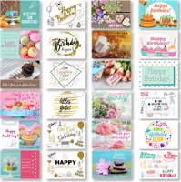 Domelo Geburtstagskarten 24er Set mit Umschlag, Happy Birthday Postkarten, Kraftpapier Karten zum Geburtstag, Geburtstagskarte für Mann/ Frau/ Kinder, Postkarte als Grußkarten