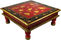Bemalter Kleiner Tisch, Minitisch, Blumenbank - Maritim Rot/schwarz, Holz, 16*38*38 cm, Kaffeetische & Bodentische