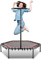 Ancheer Fitness Trampolin Indoor, mini Trampolin mit höhenverstellbarem Haltegriff für Erwachsene und Kinder, bis 100 kg, schwarz/rot