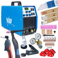 Schweißgerät SET AC/DC WIG + Plasmaschneider MMA Fußpedal Druckminderer Schweißmagnete Schweißbrennerhalter | WIG Plasma 200 D