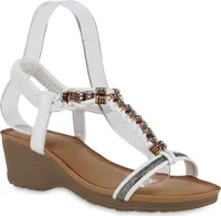 VAN HILL Damen Keilsandaletten Sandaletten Strass Schuhe 841107, Farbe: Weiß, Größe: 38