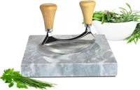 Kräuterbrett aus Marmor mit Wiegemesser 2,7kg Hackbrett Kräuterschneidebrett