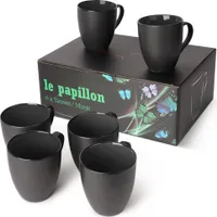 MIAMIO - 6 x 350 ml Kaffeetassen Set Außen Schwarz Innen Farbig (Schwarz)
