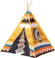 Playfun Wigwam Kinder Spielzelt Tipi mit bunten Motiv drinnen und draußen