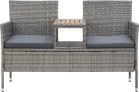 vidaXL 2-miestna záhradná lavica s čajovým stolíkom 143 cm Poly ratan sivá