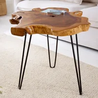 riess-ambiente Einzigartiger Beistelltisch WILD 50cm Teak Holz mit Jahresringen Baumscheibe Couchtisch Nachttisch Wohnzimmertisch Sofatisch