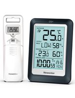 Newentor Wetterstation Funk mit Außensensor, DCF-Funkuhr, Digitales Thermometer Innen Außen mit Dual-Wecker, Hintergrundbeleuchtung, Taupunkt, Hitzeindex