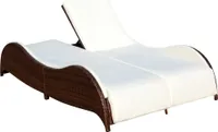 vidaXL Doppel-Sonnenliege mit Auflage Poly Rattan Braun