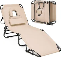 GOPLUS Sonnenliege klappbar, Gartenliege mit Gesichtsloch & abnehmbaren Kissen & 5-Fach Verstellbarer Rückenlehne, tragbare Strandliege 150 kg belastbar (Beige)