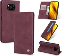 Xiaomi Poco X3 Pro Hülle, LaimTop Retro PU Ledertasche Schutzhülle mit Kartenfach Standfunktion für Xiaomi Poco X3 / Poco X3 Pro Rot