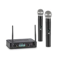 auna Pro UHF200F-2H 2-Kanal UHF-Funkmikrofon-Set , Set: Receiver + 2 x Handmikrofon , kabellos: 40 m Reichweite , fixe Frequenz , Display , 2 x XLR-Ausgang / 1 x Klinken-Ausgang , schwarz