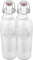 2er Set Glasflasche Officina 1825 - geriffelte 1,2 Liter Flasche mit Bügelverschluss und Relief Verzierung