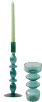WinQ - Bunte Kerzenständer aus Glas in einer meergrünen Kombination - Set bestehend aus 2 Teilen
