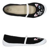 3F Mädchen Hausschuhe Ballerinas 4R1/54, Katze Super Flexible Schwarz 30