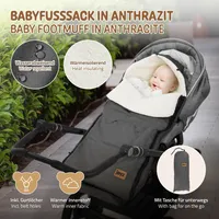 Joyz univerzálny nánožník antracitový, pre detskú autosedačku, kočík a kočík, flísový poťah na sedadlo, plyšový vak so zipsom, hlavová časť a vrecko