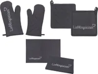 Küchenset Lieblingsessen mit Geschirrtuch Topfhandschuh Topflappen 4 teiliges Set