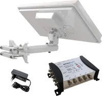 Selfsat H30D4+ Flachantenne + Fensterhalterung + Megasat Multischalter 8 Teilnehmer (5/8) (Full HD 4K UHD Sat Anlage für bis zu 8 Teilnehmer)