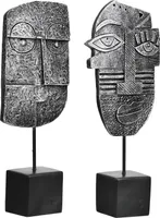 Gilde Skulptur, "Litse", Gesichtsmotiv, Kunstharz, silberfarben, VE 6, 2 Stück wie abgebildet, L. 5 cm, B. 10 cm, H. 24 cm 57956