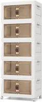 COSTWAY Składane pudełko do przechowywania z pokrywą, 316 l, zestaw 5 plastikowych pudełek do układania w stos, 59,5 x 37,5 x 170 cm, biały