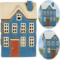 LS-LebenStil Lichterhaus Nyhavn 20cm Blau Weiß Keramik Teelichthaus Fachwerkhaus Teelichthalter Windlicht Kerzenständer Wohnzimmer, Fensterbank
