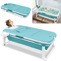 XMTECH Faltbare Badewanne für Erwachsene Faltwanne Foldable Bathtub mit Abnehmbare Abdeckung 132x61x54cm Tragbare Klappbadewanne Faltbadewanne, Blau