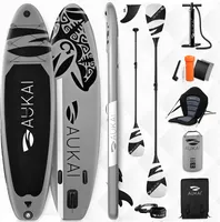 Aukai® Stand Up Paddle Board 320cm "Ocean" 2w1 z siedziskiem kajakowym SUP Deska surfingowa nadmuchiwana + wiosło Deska surfingowa do wiosłowania - szara