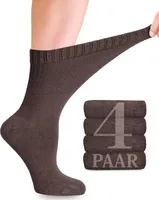 Diabetiker Bambus-Socken mit Elasthan für Damen: für Business und Freizeit; für Schwangere und Senioren geeignet, 4 Paar, Braun, 35-38