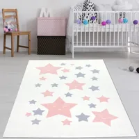 Weicher Kinderzimmer-Teppich mit rosa/grauen Sternen  | weiß Größe - 120 x 170 cm