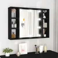 Szafka lustrzana z LED czarna 76x15x55 cm