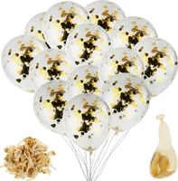 Tg66226-1 Balony Ze Złotym Konfetti 100Szt Przezroczyste Urodziny Ślub Wesele