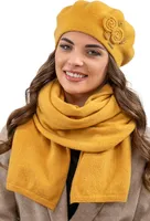 Vivisence damen baskenmütze eleganter wintermütze und schal set warm kopfbedeckung und halsbedeckung an winter und herbst warm dick, winterset für frauen, hergestellt in der eu, honig, einheitsgröße