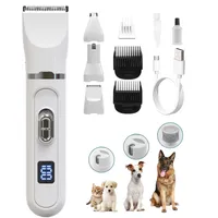 Fellscheren, Hundeschermaschine, 4 in 1, mit Nagelknipser, mit LED-Anzeige, 3 Grenzkämmen, elektrische Hundetrimmer, Tierhaarschneider