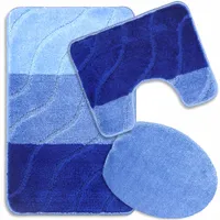 Badteppich Set 3-tlg. River - Badezimmer Teppich Rutschfest & Weich - Badteppich, Badvorleger - Badematten Set Blau 50x80 cm