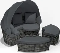 CASARIA® Sonneninsel Outdoor Wetterfest mit Dach Grau Ø185cm Tisch Polyrattan 7cm Auflagen Gartenmöbel Sonnenliege Balkonmöbel Lounge Gartenliege