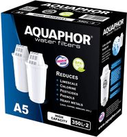 AQUAPHOR Filterkartusche A5 Pack 2 - gegen Kalk, Chlor, Schwermetalle & weitere Stoffe im Leitungswasser, passend für AQUAPHOR Provence, Prestige & Smile, hohe Filterkapazität (max. 350 l)