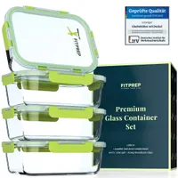 FITPREP® Frischhaltedosen Glas 8-teiliges Set [4 Vorratsdosen + 4 Deckel] - Meal Prep Boxen aus Borosilikatglas - 880ml - luftdichte Vorratsdosen Glas