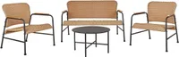 BELIANI Lounge Set Naturfarben PE-Rattan 4-Teilig Modern 2-Sitzer Sofa 2 Sessel u. Couchtisch Outdoor Terrasse Balkon Gartenset Gartenmöbel Set
